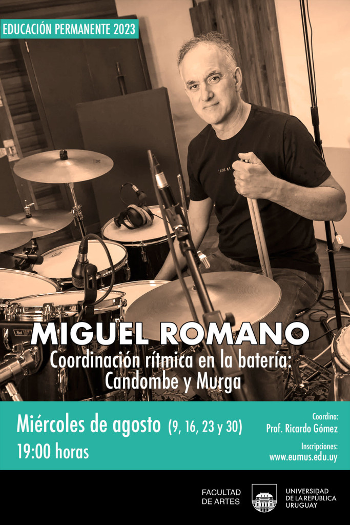 Afiche de difsión curso EP de batería a cargo de Miguel Romano