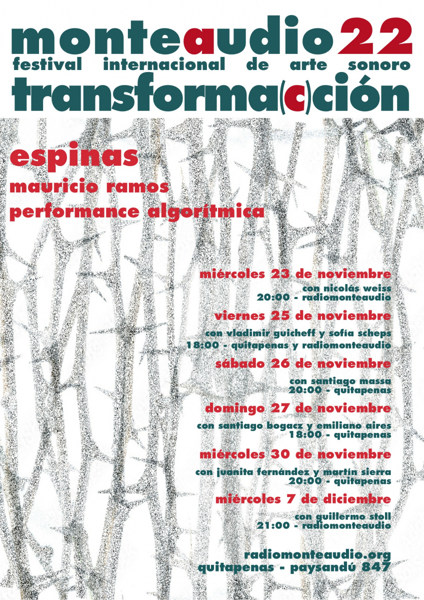 Afiche de difusión de Performance algorítmica Espinas de Mauricio Ramos