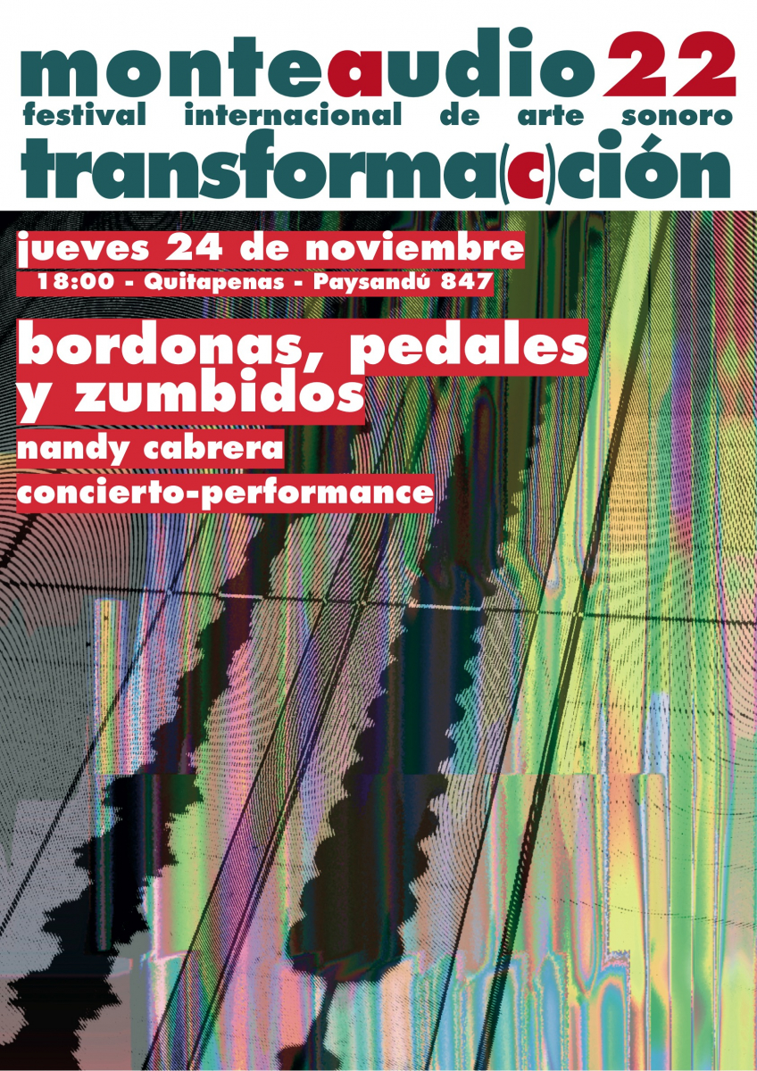 Afiche de concierto Jueves 24 de noviembre, 18.00 Quitapenas, Paysandú 847. Bordonas, pedales y zumbidos. Nandy Cabrera