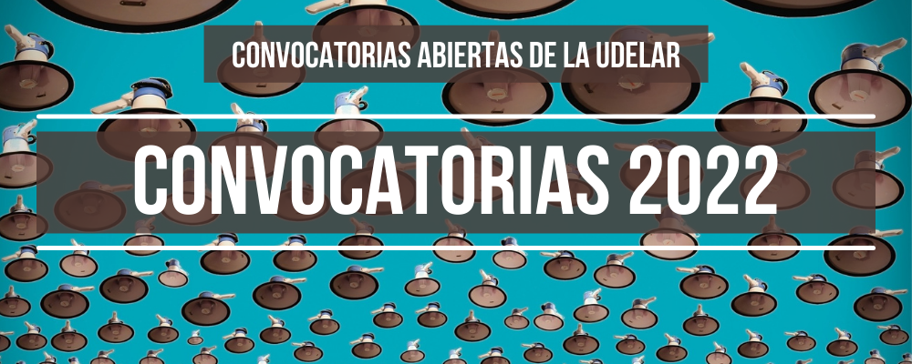 Imagen con megáfonos tipo textura y texto sobreimpreso: Convocatorias abiertas de la Udelar. Convocatorias 2022