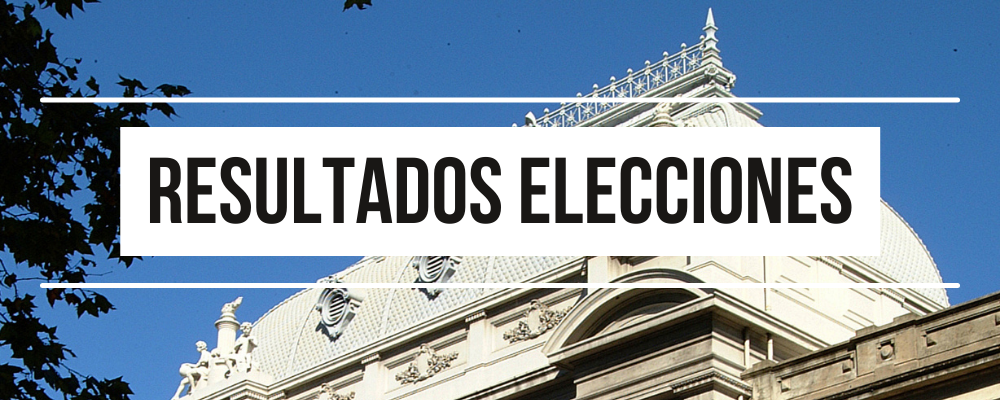 Imagen fotográfica de cúpula del edificio de la Universidad de la REpública y texto sobreimpreso "Resultados elecciones"