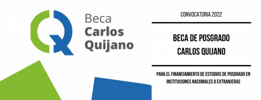 Logo Beca Carlos Quijano y texto sobreimpreso sobre fondo blanco: convocatoria 2022, Beca posgrado Carlos Quijano. Para la financiación de estudios de posgrado en instituciones nacionales o extranjeras. 